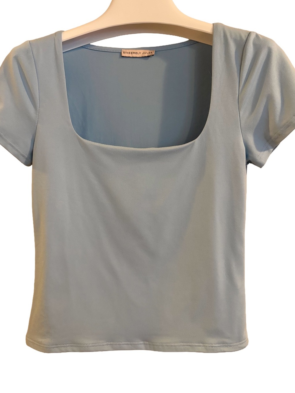 Women’s Sincerly Jules Light Blue Square Neck Short Sleeve Top, Size S